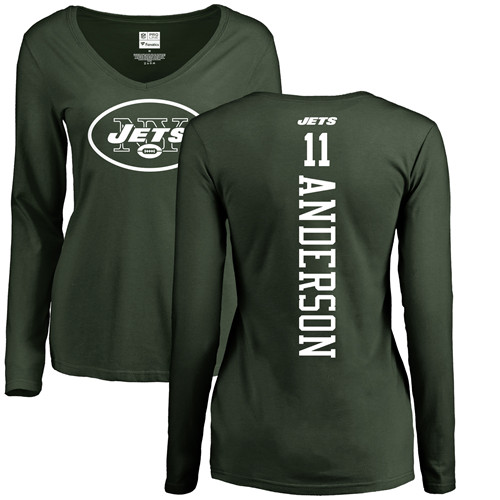 New York Jets Green Women Robby Anderson Backer NFL Football #11 Long Sleeve T Shirt->nfl t-shirts->Sports Accessory